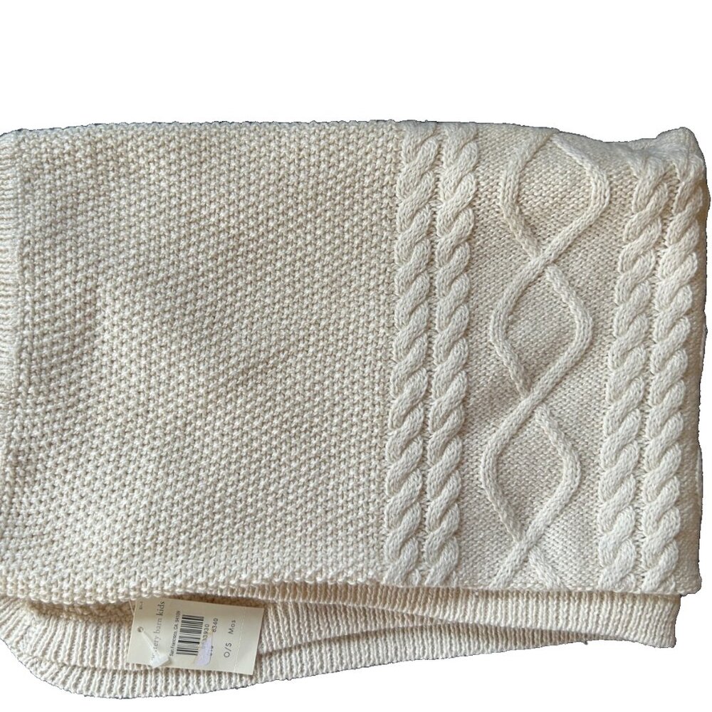Pottery Barn Kids Cable Knit Baby Stroller Throw Blanket Ivory Vintage NWT